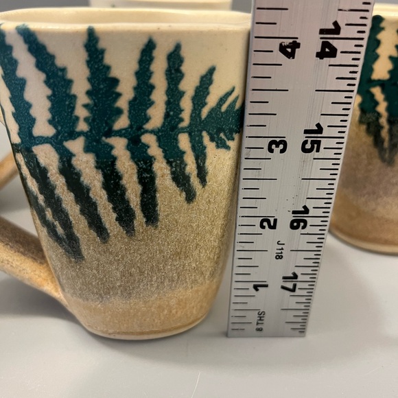 Set  of 4 Stegall Art Studio Pottery Fern Coffee or Tea Mugs Cabin Rustic tans - Picture 3 of 15
